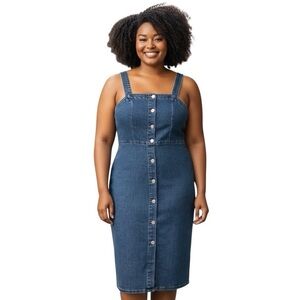 Denim & Co Button Front Denim Midi Dress – Size 10